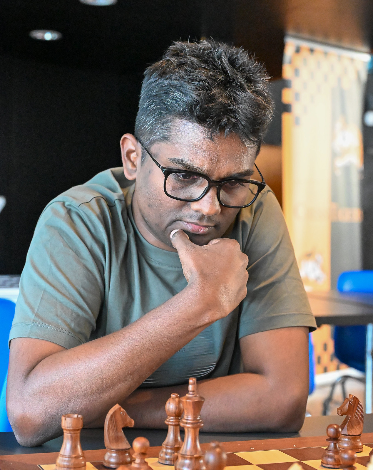Arun Manukonda deep in calculation at Biel Chess Festival 2026