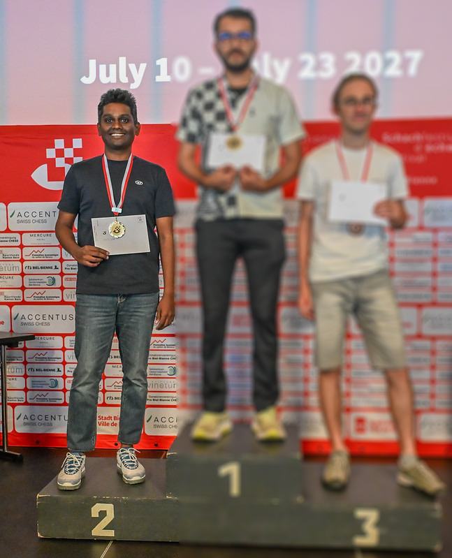 Arun Manukonda on the podium at Biel International Chess Festival 2026